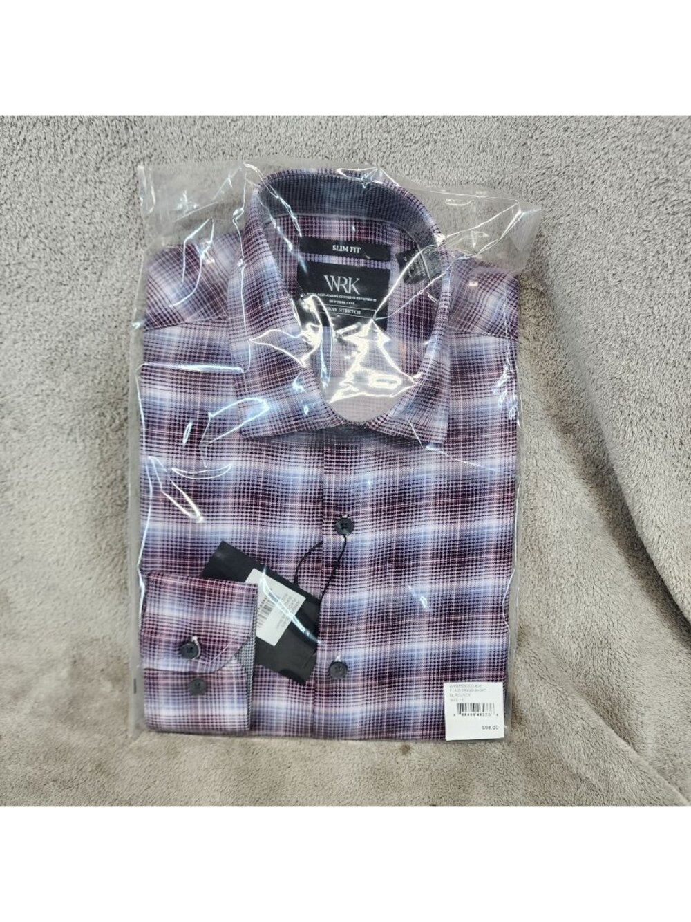 WRK Shirt Mens 15 Purple Plaid Long Sleeve Slim Fit Dress *NWT*
